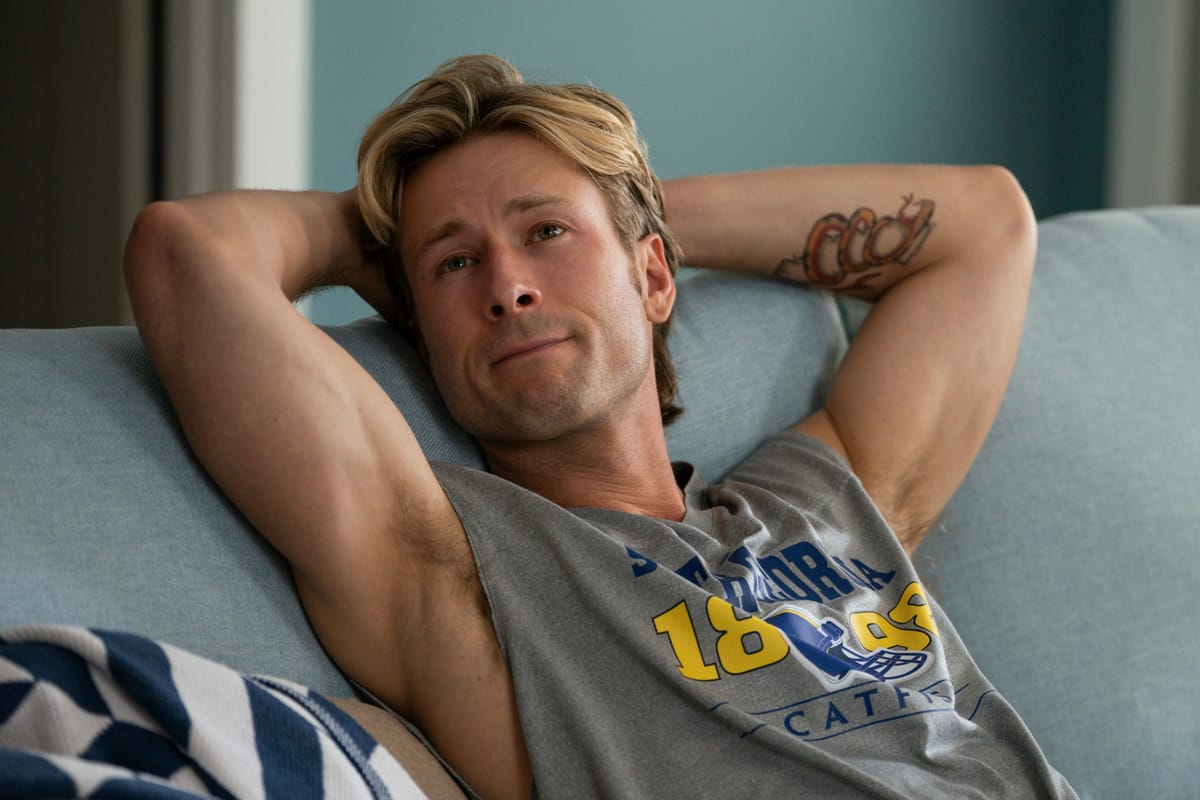 Actor Glen Powell as Russ Holliday in the Hulu TV series Chad Powers. (Photo Credit: Courtesy of Hulu.)