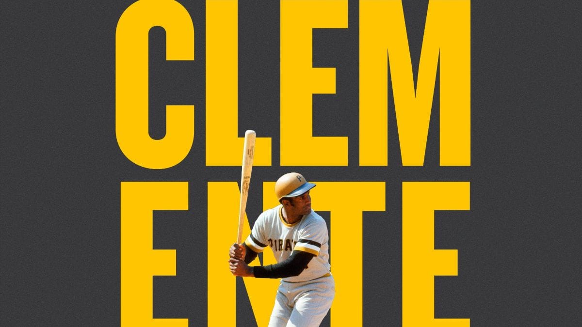 Key art for the Roberto Clemente documentary film Clemente, now in theaters and premiering Sept. 23 on HISTORY. (Photo Credit: Courtesy of HISTORY.)