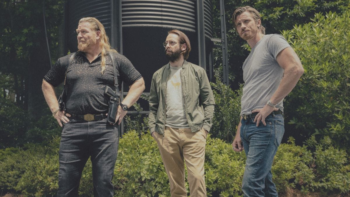 Cash Flo as Bigfoot, Martin Starr as Bodhi and Garrett Hedlund as Mitch Keller in Tulsa King season 3, episode 6. (Photo Credit: Courtesy of Paramount+.)