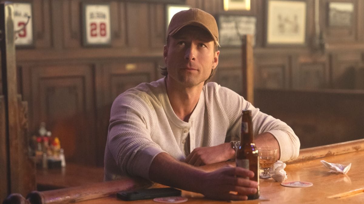 Actor Glen Powell as Russ Holliday in Chad Powers season 1, episode 5. (Photo Credit: Courtesy of Hulu.)