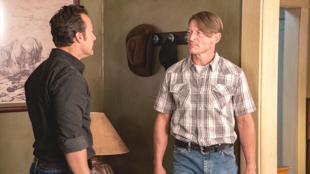 Actor Kyle Schmid as Mike Franks and actor Philip Winchester as Mason Franks in NCIS: Origins season 2, episode 4. (Photo Credit: Courtesy of CBS.)