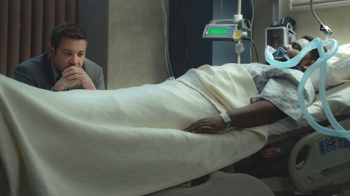 Actor Jeremy Renner as Mike McLusky and actor Tobi Bamtefa as Bunny Washington in Mayor of Kingstown season 4 episode 6. (Photo Credit: Courtesy of Paramount+.)