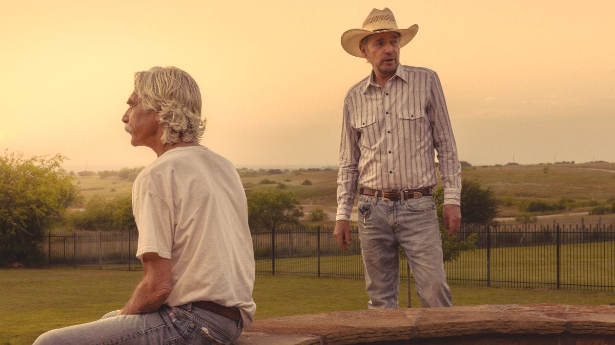 Actor Sam Elliott as TL Norris and Billy Bob Thornton as Tommy Norris in Landman season 2 episode 6. (Photo Credit: Courtesy of Paramount+.)