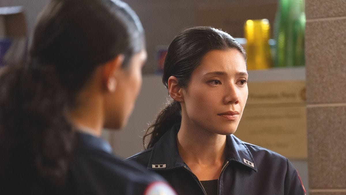 Actor Miranda Rae Mayo as Stella Kidd and actor Hanako Greensmith as Violet Mikami in Chicago Fire season 14 episode 11. (Photo Credit: Courtesy of NBC.)