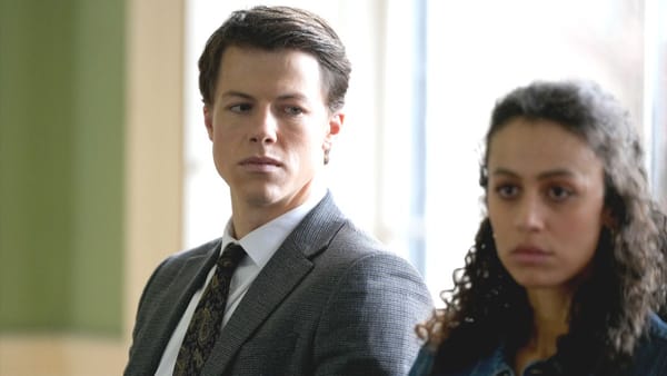 Milo Callaghan as Rudy Baylor and Robyn Cara as Kelly Riker in the USA TV series The Rainmaker. (Photo Credit: Courtesy of USA.)