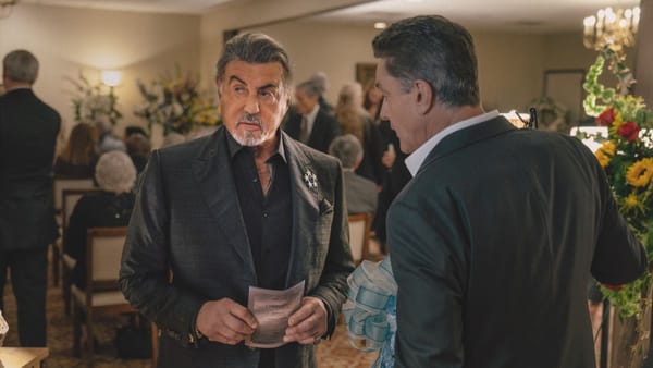 Sylvester Stallone as Dwight Manfredi and Robert Patrick as Jeremiah Dunmire in Tulsa King Season 3, Episode 2. (Photo Credit: Courtesy of Paramount.)