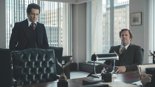 Actor Michael Angarano as Sam Amirante and actor Chris Sullivan as Bill Kunkle in the Peacock series Devil in Disguise: John Wayne Gacy. (Photo Credit: Courtesy of Peacock.)