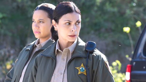 Actor Michele Weaver as Cassidy Campbell and actor Morena Baccarin as Mickey Fox in Sheriff Country season 1 episode 8. (Photo Credit: Courtesy of CBS.)