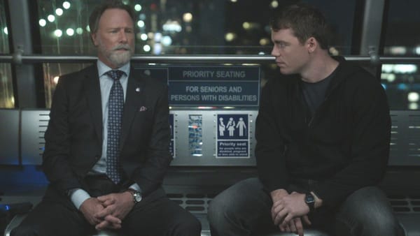 Louis Herthum as Jacob Monroe and Gabriel Basso as Peter Sutherland in The Night Agent season 3. (Photo Credit: Courtesy of Netflix.)