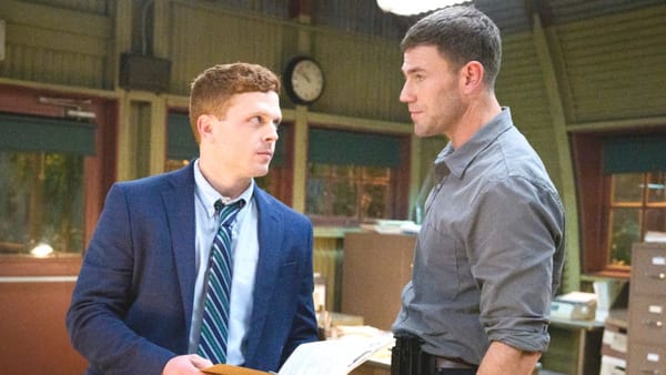 Caleb Foote as Randy and Austin Stowell as Leroy Jethro Gibbs in NCIS: Origins season 2 episode 9. (Photo Credit: Courtesy of CBS.)